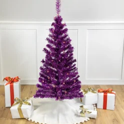 Northlight 4 And 4.5 Feet Tall>4' Pre-Lit Purple Tinsel Artificial Christmas Tree- Clear Lights, Purple Wire
