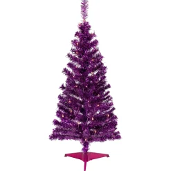 Northlight 4 And 4.5 Feet Tall>4' Pre-Lit Purple Tinsel Artificial Christmas Tree- Clear Lights, Purple Wire