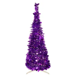 Northlight Pop Up Trees>4' Pre-Lit Purple Tinsel Pop-Up Artificial Christmas Tree, Clear Lights