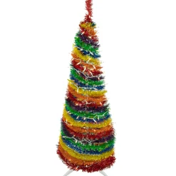 Northlight Pop Up Trees>4' Pre-Lit Rainbow Tinsel Pop-Up Artificial Christmas Tree, Clear Lights