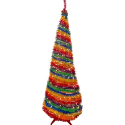 Northlight Pop Up Trees>6' Pre-Lit Rainbow Tinsel Pop-Up Artificial Christmas Tree, Clear Lights
