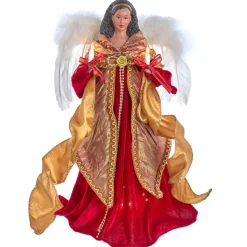Angel Tree Toppers*KSA 16" Pre-Lit Red And Gold African American Angel Christmas Tree Topper