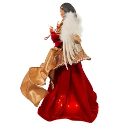 Angel Tree Toppers*KSA 16" Pre-Lit Red And Gold African American Angel Christmas Tree Topper