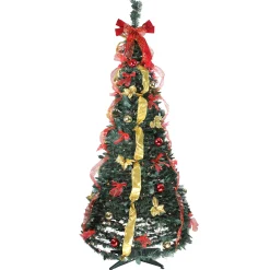 Northlight 6 And 6.5 Feet Tall>6' Pre-Lit Red And Gold Pre-Decorated Pop-Up Artificial Christmas Tree