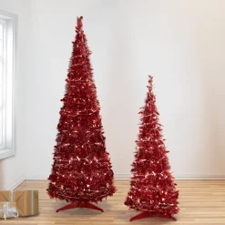 Northlight 6 And 6.5 Feet Tall>6' Pre-Lit Red Tinsel Pop-Up Artificial Christmas Tree - Clear Lights