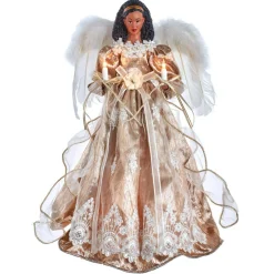 Angel Tree Toppers*KSA 16" Pre-Lit Rose Gold African American Angel Christmas Tree Topper