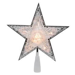 Star Tree Toppers*Northlight 9" Pre-Lit Silver And Clear Crystal 5 Point Star Christmas Tree Topper - Clear Lights