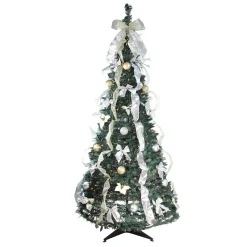 Northlight 6 And 6.5 Feet Tall>6' Pre-Lit Silver And Gold Pre-Decorated Pop-Up Artificial Christmas Tree, Clear Lights