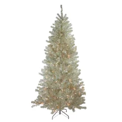 Northlight 6 And 6.5 Feet Tall>6' Pre-Lit Silver Champagne Artificial Metallic Tinsel Christmas Tree - Clear Lights