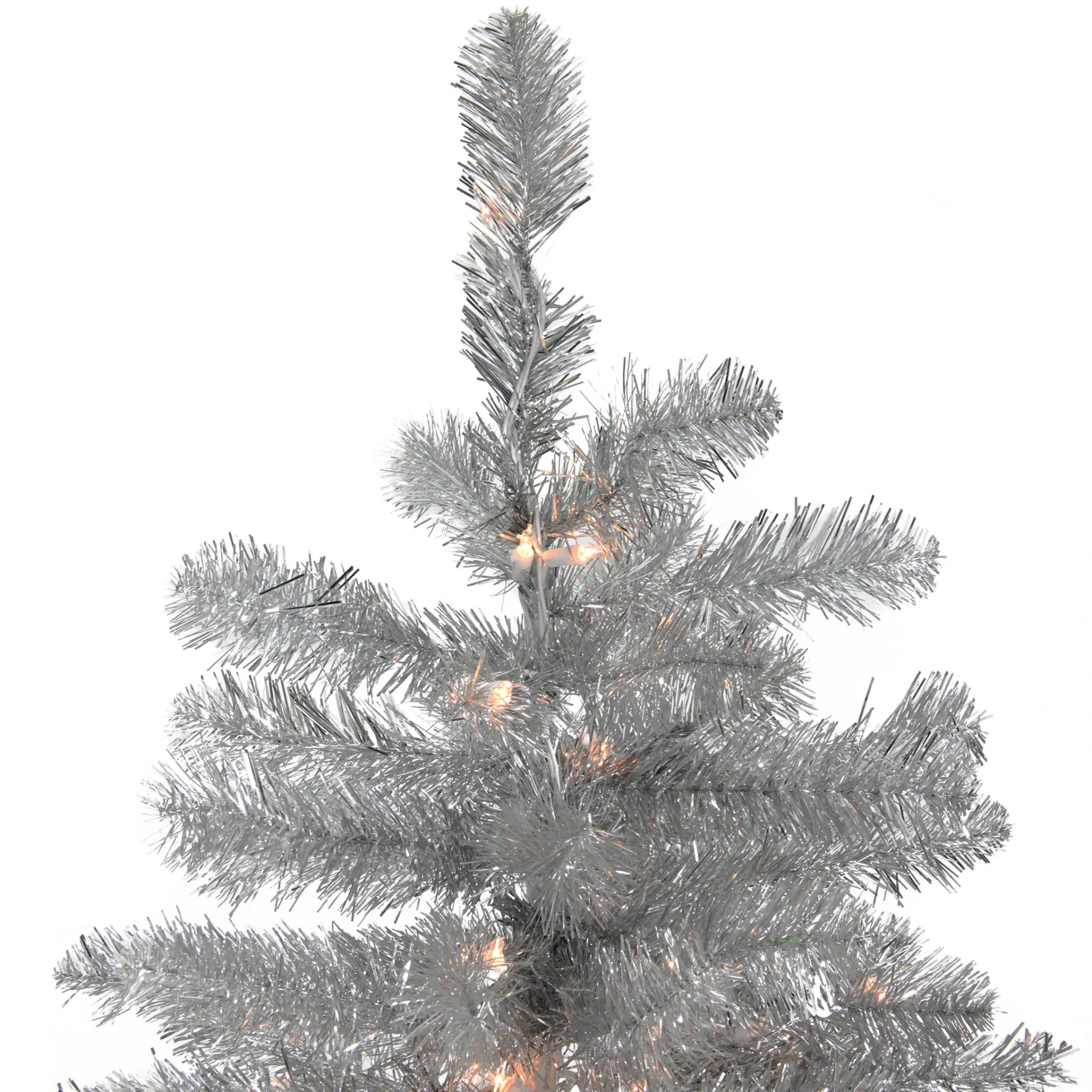 Northlight 4 And 4.5 Feet Tall>4.5' Pre-Lit Silver Metallic Tinsel Artificial Christmas Tree - Clear Lights