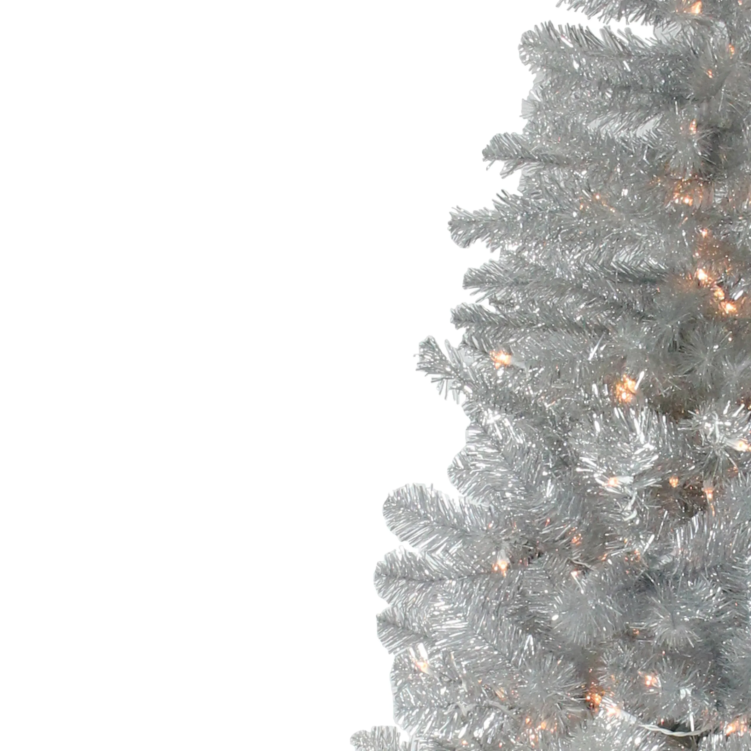 Northlight 4 And 4.5 Feet Tall>4.5' Pre-Lit Silver Metallic Tinsel Artificial Christmas Tree - Clear Lights