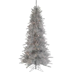 Northlight Pre-Lit Traditional Trees>7.5' Pre-Lit Silver Tinsel Pine Slim Artificial Christmas Tree - Clear Lights