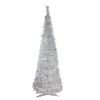 Northlight 6 And 6.5 Feet Tall>6' Pre-Lit Silver Tinsel Pop-Up Artificial Christmas Tree - Clear Lights