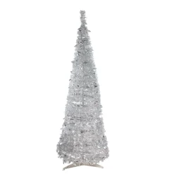 Northlight 6 And 6.5 Feet Tall>6' Pre-Lit Silver Tinsel Pop-Up Artificial Christmas Tree - Clear Lights