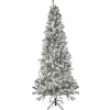 Northlight Pre-Lit Traditional Trees>6' Pre-Lit Slim Flocked Pine Artificial Christmas Tree, Clear Lights