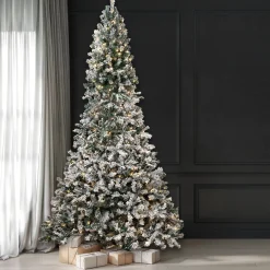 Northlight 9 And 9.5 Feet Tall>9' Pre-Lit Slim Flocked White Pine Artificial Christmas Tree - Warm White Led Lights
