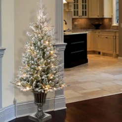 National Tree Company Potted Trees>4' Pre-Lit Slim Iceland Fir Artificial Entrance Christmas Tree, Clear Lights