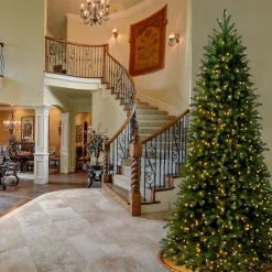 National Tree Company 9 And 9.5 Feet Tall>9' Pre-Lit Slim Jersey Fraser Fir Artificial Christmas Tree, White Lights