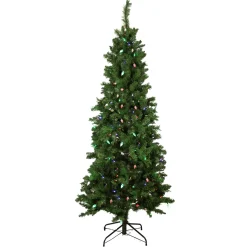 Northlight 7 And 7.5 Feet Tall>7' Pre-Lit Slim Mixed Long Needle Pine Artificial Christmas Tree - Multicolor Led Lights