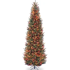 National Tree Company 9 And 9.5 Feet Tall>9' Pre-Lit Slim Natural Fraser Fir Artificial Christmas Tree, Multicolor Lights