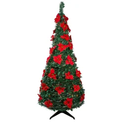 Northlight 6 And 6.5 Feet Tall>6' Pre-Lit Slim Pre-Decorated Poinsettia Pop-Up Artificial Christmas Tree
