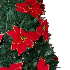 Northlight 6 And 6.5 Feet Tall>6' Pre-Lit Slim Pre-Decorated Poinsettia Pop-Up Artificial Christmas Tree