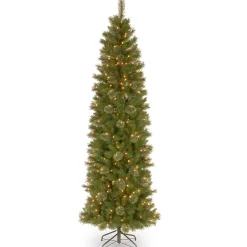National Tree Company 9 And 9.5 Feet Tall>9' Pre-Lit Slim Tacoma Pine Artificial Christmas Tree, White Lights