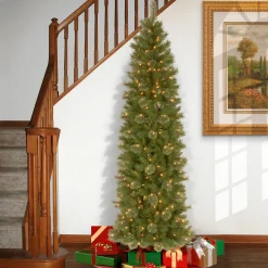 National Tree Company 9 And 9.5 Feet Tall>9' Pre-Lit Slim Tacoma Pine Artificial Christmas Tree, White Lights
