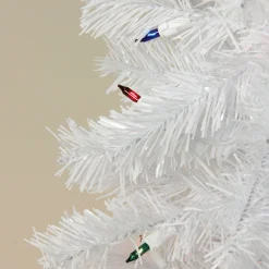 Northlight 2.5 Feet Tall And Smaller>2' Pre-Lit Slim White Tinsel Artificial Christmas Tree - Multi Lights