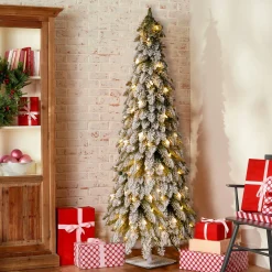 National Tree Company 5 And 5.5 Feet Tall>5' Pre-Lit Snowy Downswept Artificial Christmas Tree, Clear Lights