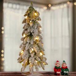 National Tree Company 2.5 Feet Tall And Smaller>2' Pre-Lit Snowy Downswept Artificial Christmas Tree, Clear Lights