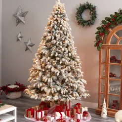 Nearly Natural 9 And 9.5 Feet Tall>9' Pre-Lit South Carolina Spruce Flocked Artificial Christmas Tree, Clear Led Lights