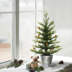 CC Christmas Decor 2.5 Feet Tall And Smaller>2' Pre-Lit Table Top Artificial Christmas Tree In Metal Pot, Warm White Lights