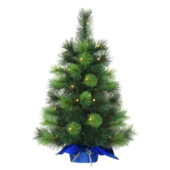 CC Christmas Decor 2.5 Feet Tall And Smaller>2' Pre-Lit Table Top Artificial Christmas Tree In Blue Sac, Warm White Lights