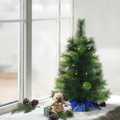 CC Christmas Decor 2.5 Feet Tall And Smaller>2' Pre-Lit Table Top Artificial Christmas Tree In Blue Sac, Warm White Lights
