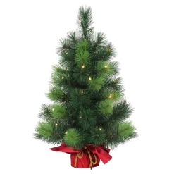 CC Christmas Decor 2.5 Feet Tall And Smaller>2' Pre-Lit Table Top Artificial Christmas Tree In Red Sac, Warm White Lights