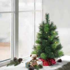 CC Christmas Decor 2.5 Feet Tall And Smaller>2' Pre-Lit Table Top Artificial Christmas Tree In Red Sac, Warm White Lights