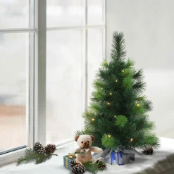 CC Christmas Decor 2.5 Feet Tall And Smaller>2' Pre-Lit Table Top Artificial Christmas Tree In Silver Sac, Warm White Lights