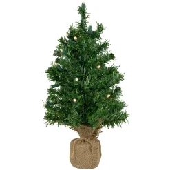 Northlight 2.5 Feet Tall And Smaller>18" Pre-Lit Two-Tone Green Pine Artificial Christmas Tree In Burlap, Clear Led Lights