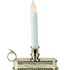 Northlight 8.75" Pre-Lit White And Gold Led C5 Flickering Christmas Candle Lamp With Handle Base