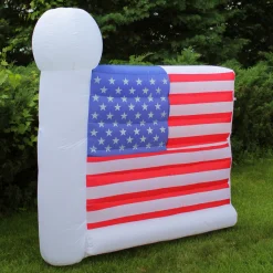 Northlight 67" Pre-Lit White And Red Fourth Of July American Flag Outdoor Decor