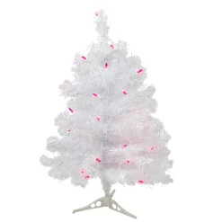 Northlight 2.5 Feet Tall And Smaller>2' Pre-Lit White Iridescent Pine Artificial Christmas Tree - Pink Lights