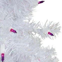 Northlight 2.5 Feet Tall And Smaller>2' Pre-Lit White Iridescent Pine Artificial Christmas Tree - Purple Lights