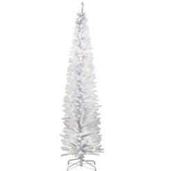 National Tree Company White Trees>7' Pre-Lit White Iridescent Tinsel Artificial Christmas Tree, Clear Lights