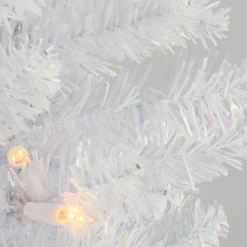 National Tree Company White Trees>7' Pre-Lit White Iridescent Tinsel Artificial Christmas Tree, Clear Lights