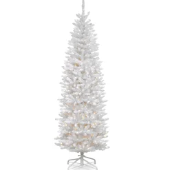 National Tree Company White Trees>7' Pre-Lit White Kingswood Fir Pencil Artificial Christmas Tree, Clear Lights