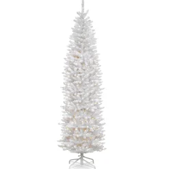 National Tree Company 9 And 9.5 Feet Tall>9' Pre-Lit White Pencil Kingswood Fir Artificial Christmas Tree, Clear Lights
