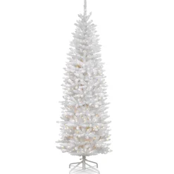 National Tree Company White Trees>6.5' Pre-Lit White Pencil Kingswood Fir Artificial Christmas Tree, Clear Lights