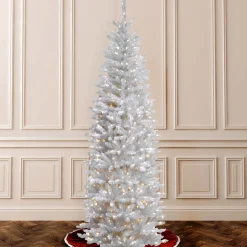 National Tree Company White Trees>6.5' Pre-Lit White Pencil Kingswood Fir Artificial Christmas Tree, Clear Lights