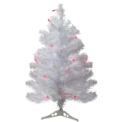 Northlight White Trees>2' Pre-Lit White Pine Slim Artificial Christmas Tree - Pink Lights